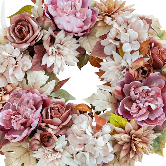 24" Cream Dahlia & Pink Peony Real Touch Wreath by Ashland®